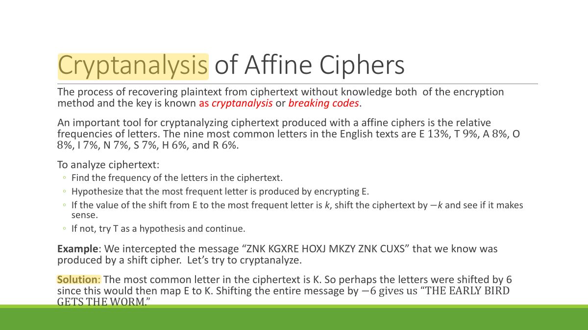 Slide 51: Cryptanalysis of Affine Ciphers