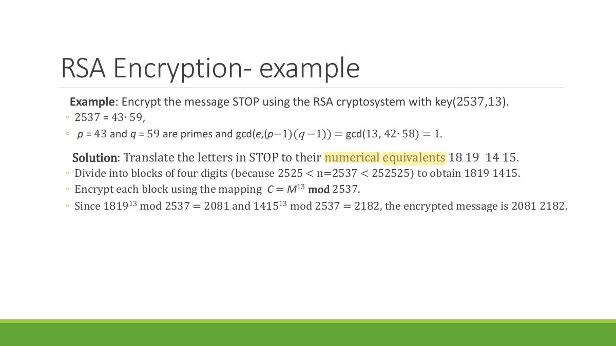 Slide 66: RSA Encryption- example