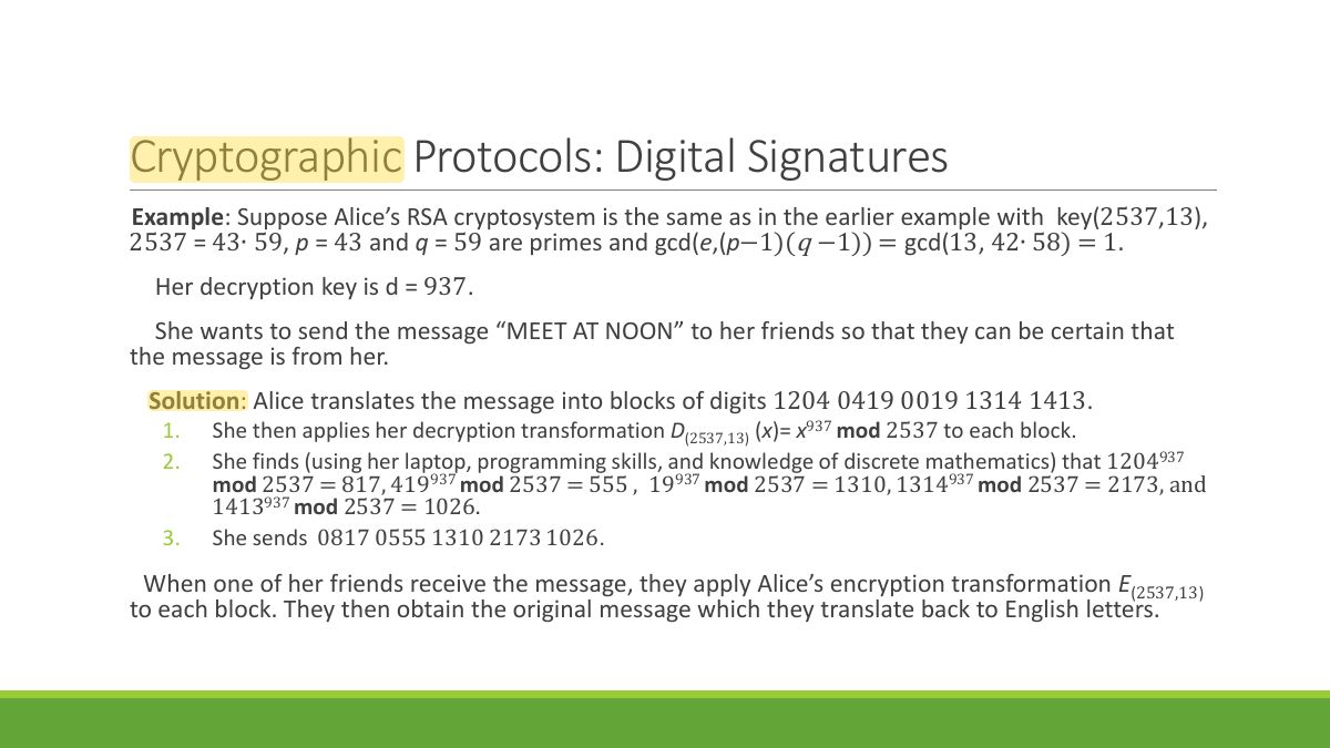 Slide 84: Cryptographic Protocols: Digital Signatures