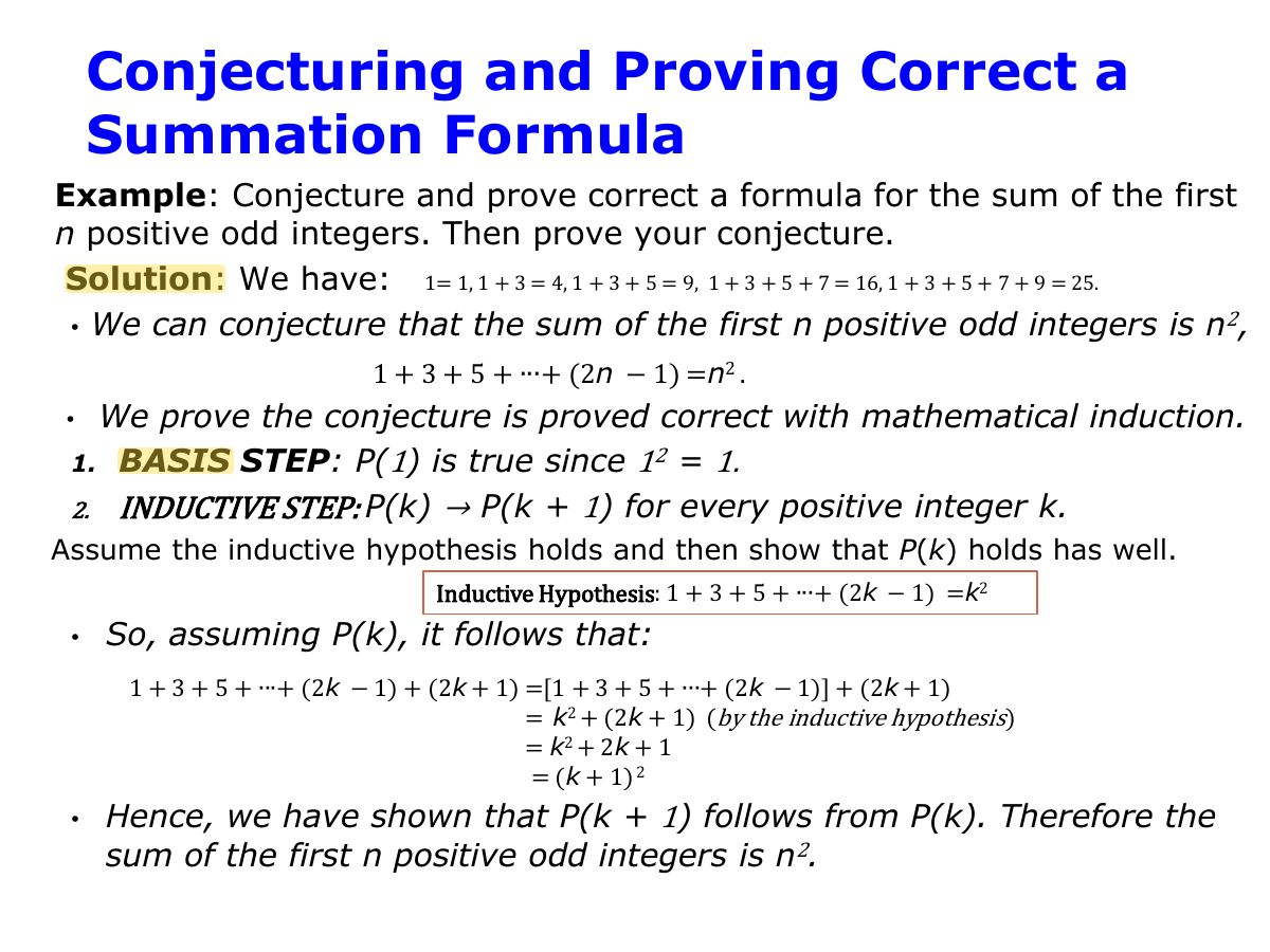 Slide 18: Conjecturing and Proving Correct a Summation Formula