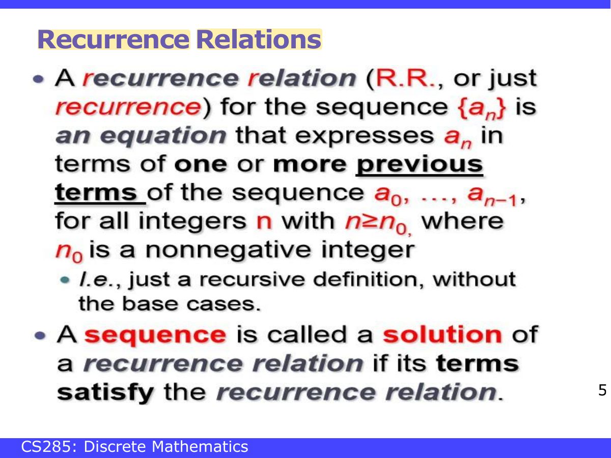 Slide 5: Recurrence Relations