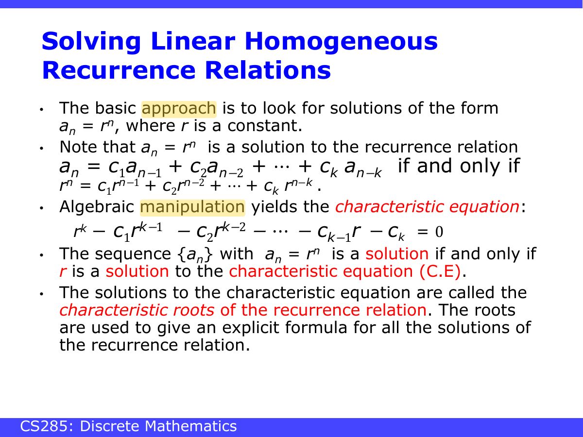 Slide 14: Solving Linear Homogeneous Recurrence Relations