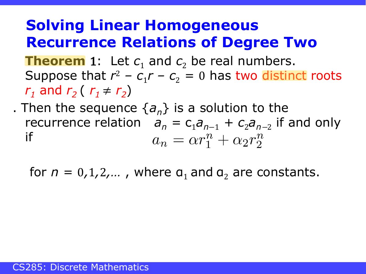Slide 15: Solving Linear Homogeneous Recurrence Relations of Degree Two