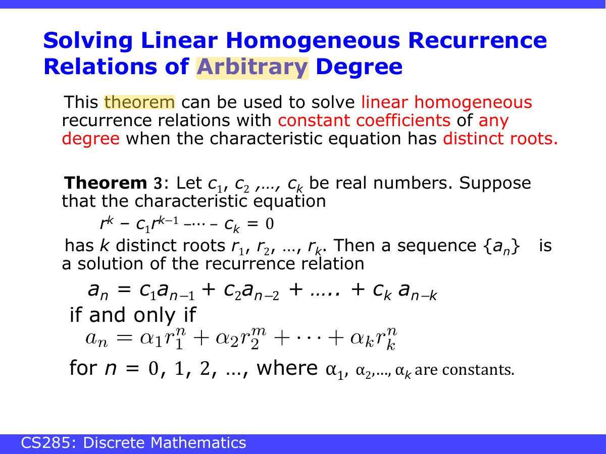 Slide 23: Solving Linear Homogeneous Recurrence Relations of Arbitrary Degree