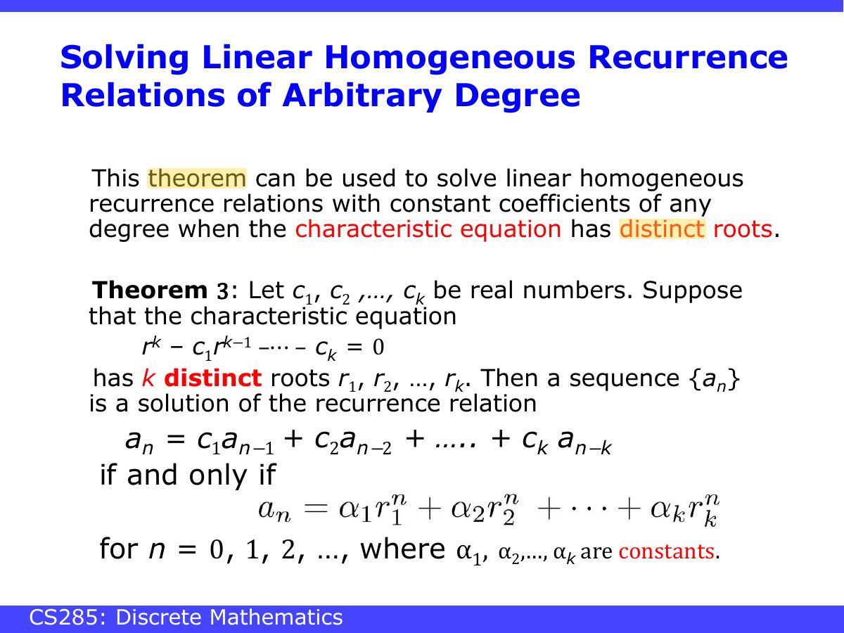 Slide 24: Solving Linear Homogeneous Recurrence Relations of Arbitrary Degree