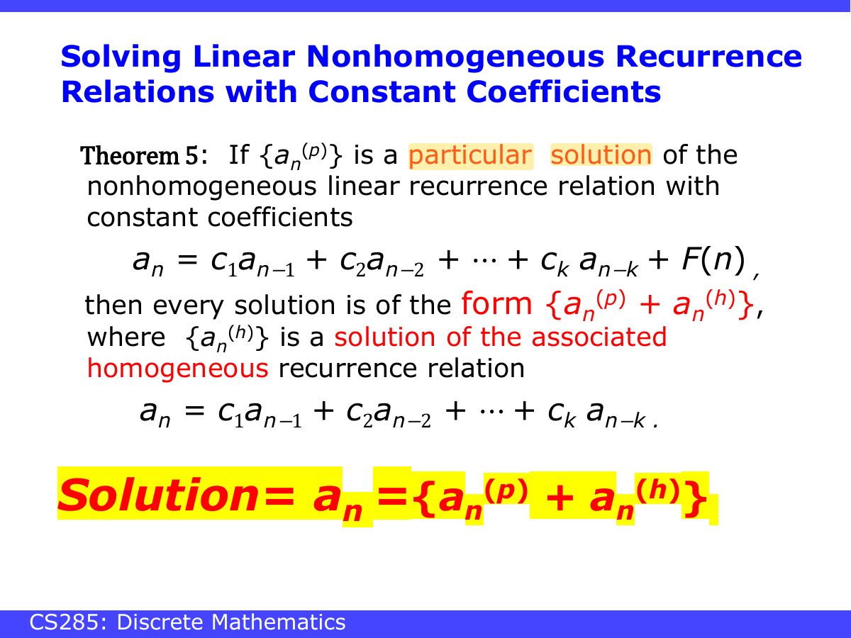 Slide 33: Solving Linear Nonhomogeneous Recurrence Relations with Constant Coefficients