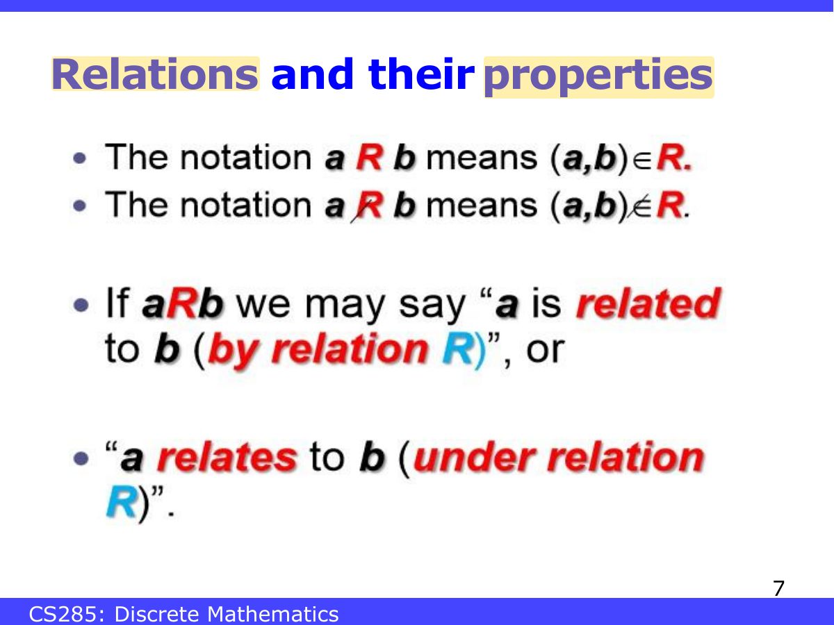 Slide 7: Relations and their properties