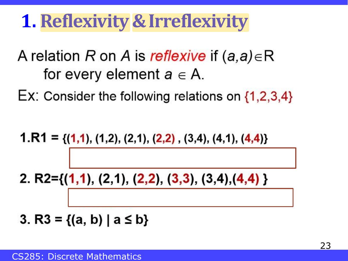 Slide 23: 1. Reflexivity & Irreflexivity