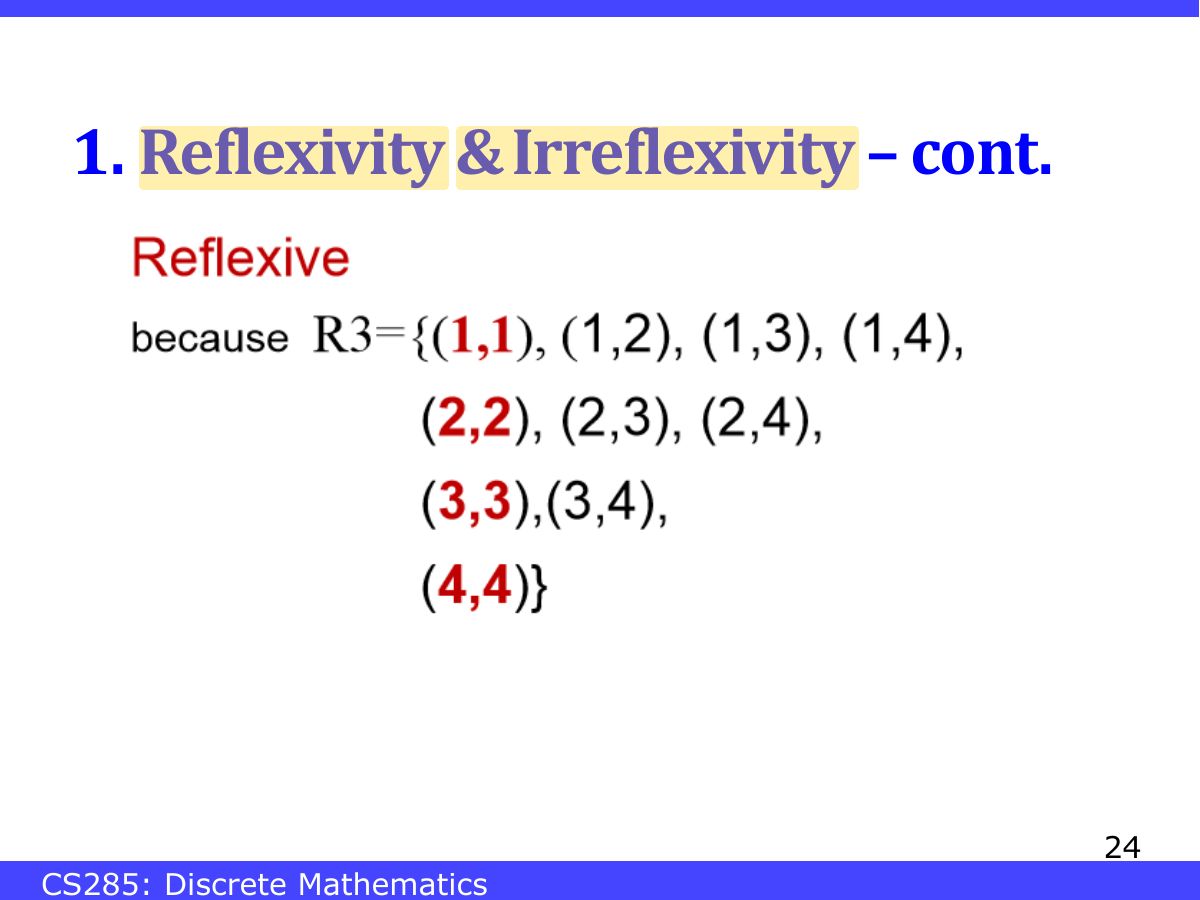 Slide 24: 1. Reflexivity & Irreflexivity – cont.