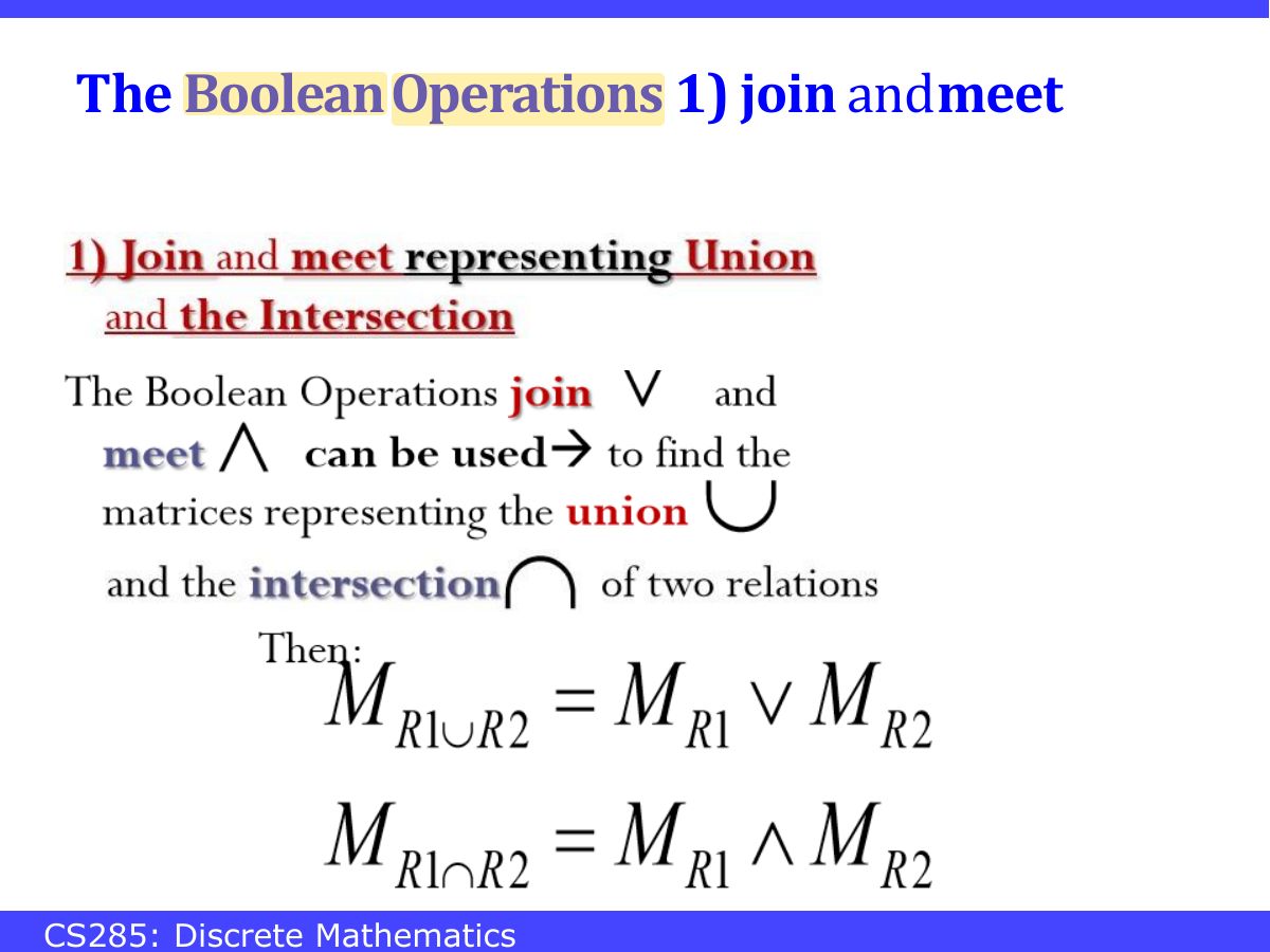 Slide 55: and The Boolean Operations 1) join meet