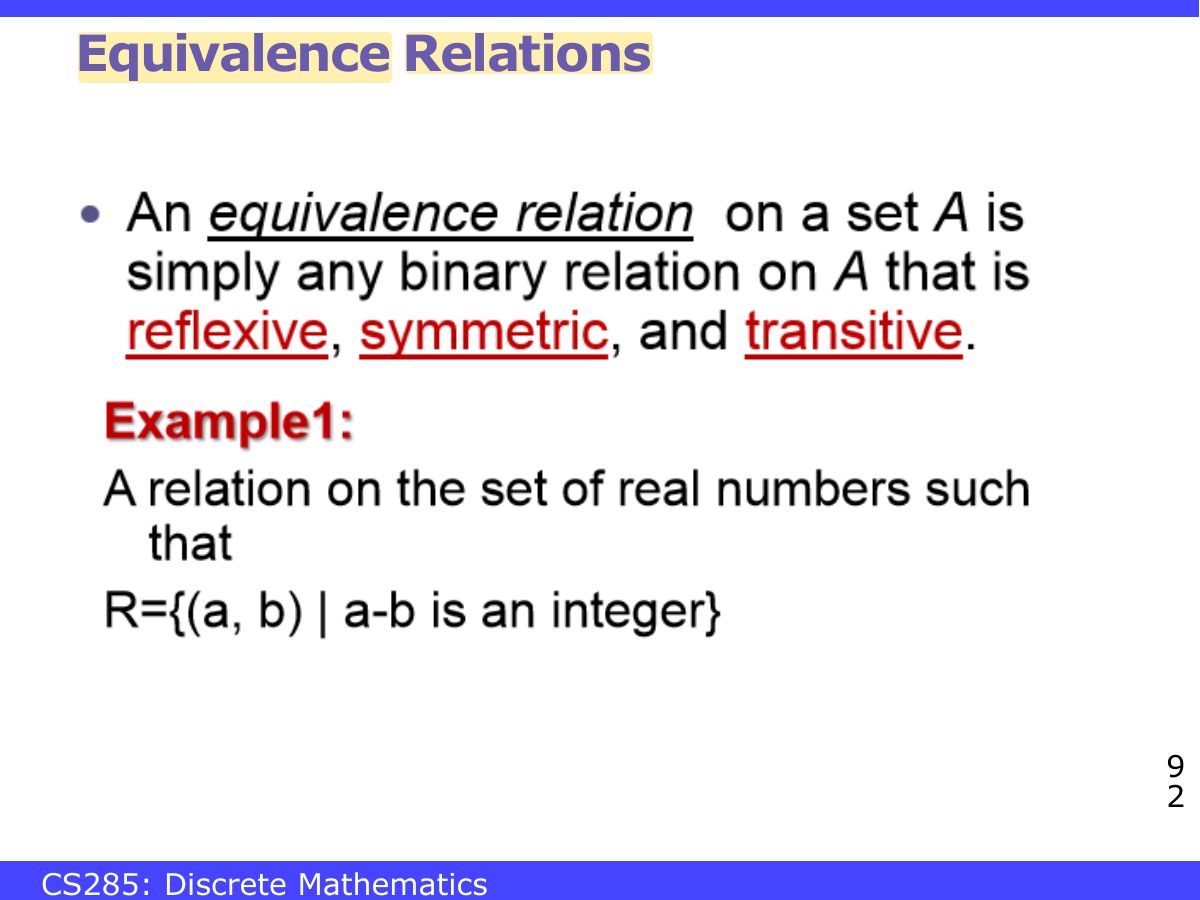Slide 92: Equivalence Relations