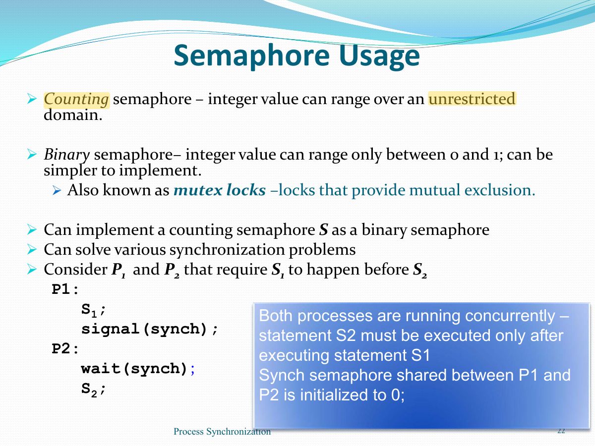 Slide 22: Semaphore Usage