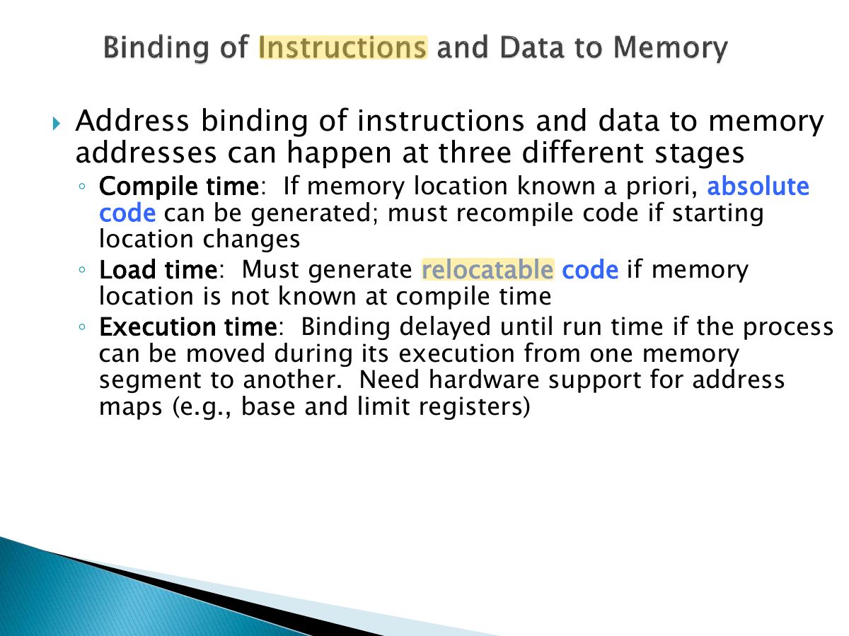 Slide 4: Address binding of instructions and data to memory