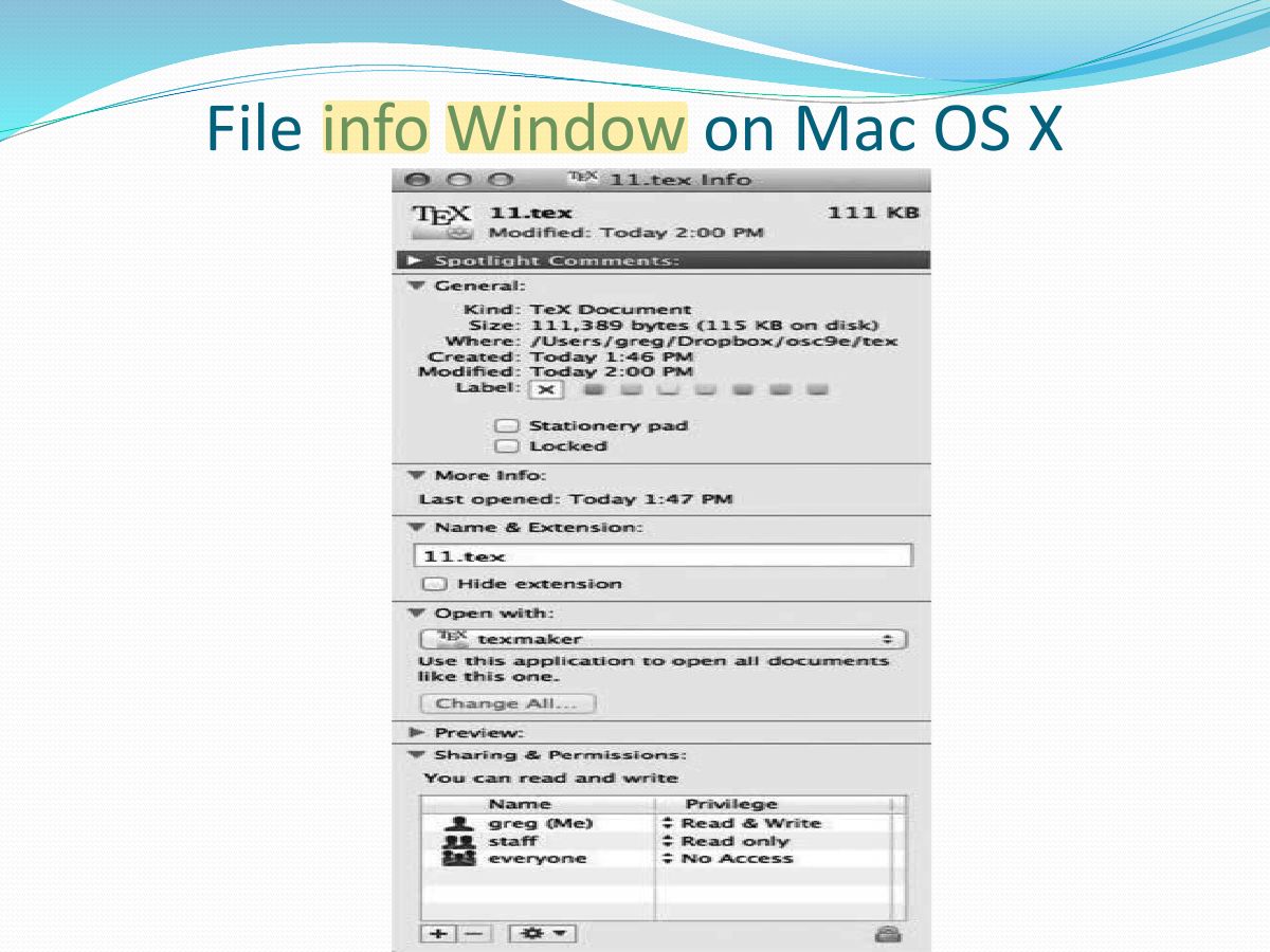 Slide 6: File info Window on Mac OS X