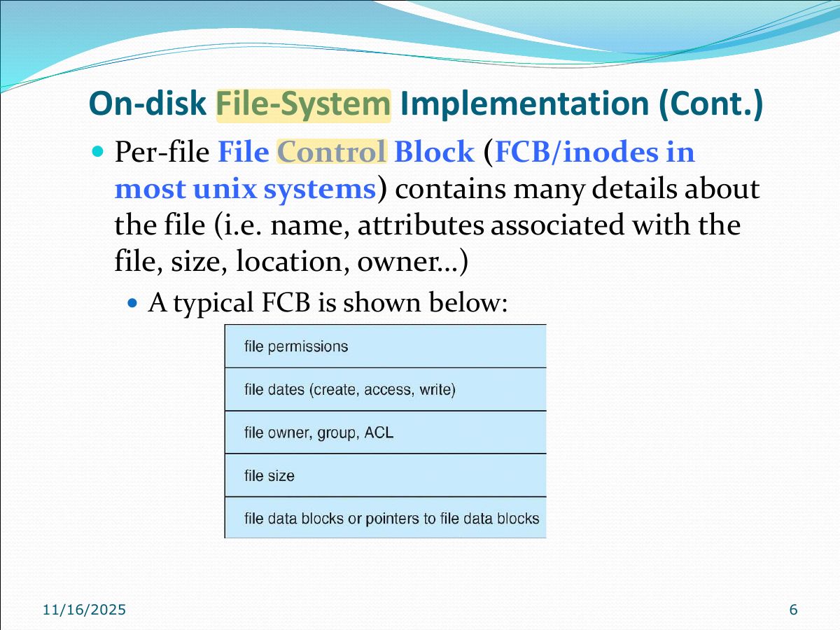Slide 6: On-disk File-System Implementation (Cont.)