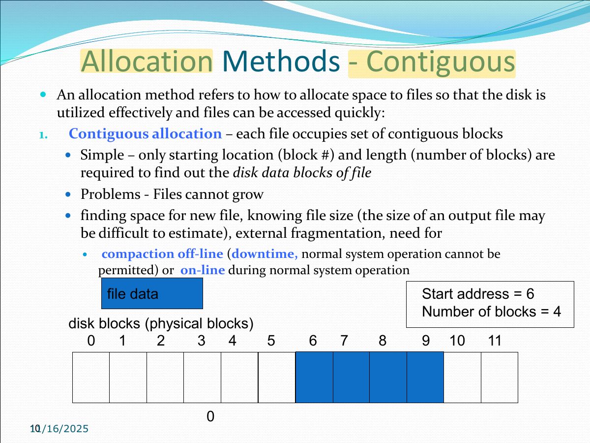 Slide 10: Allocation Methods - Contiguous