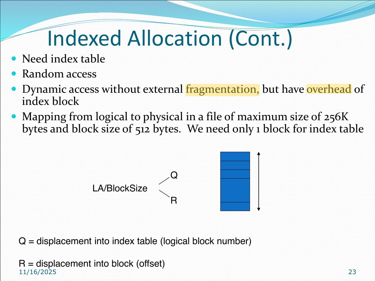 Slide 23: Indexed Allocation (Cont.)