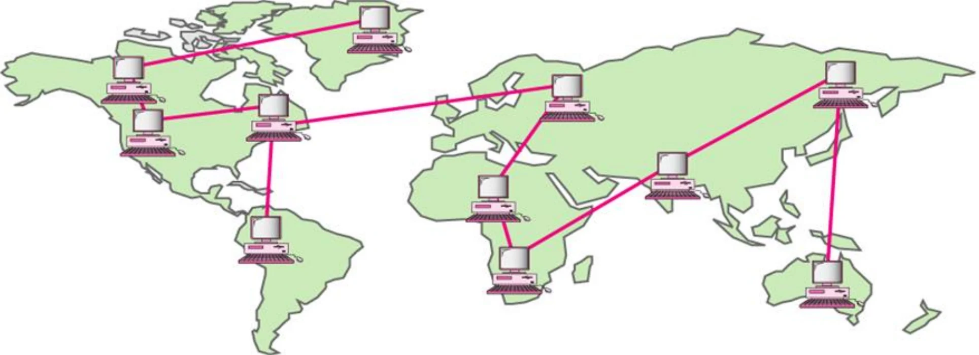 World map with long-distance links between sites