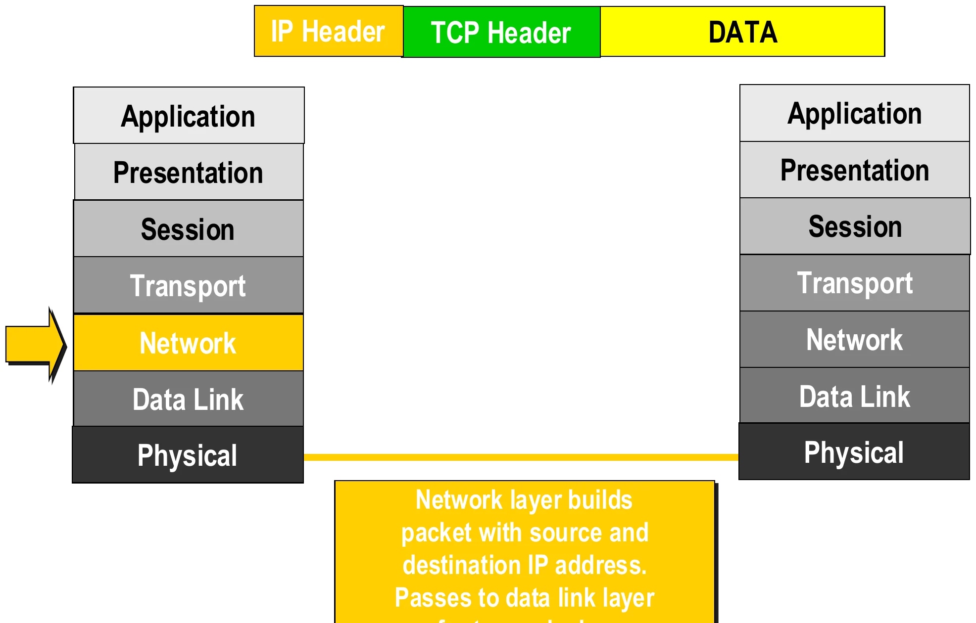 Network adds the IP header