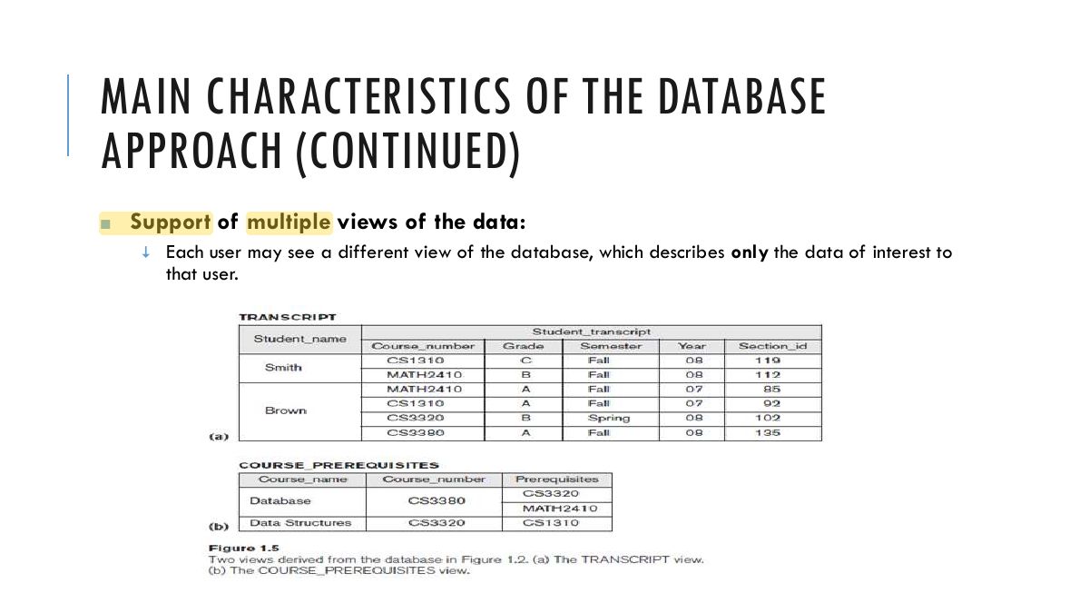 Slide 25: MAIN CHARACTERISTICS OF THE DATABASE APPROACH (CONTINUED)