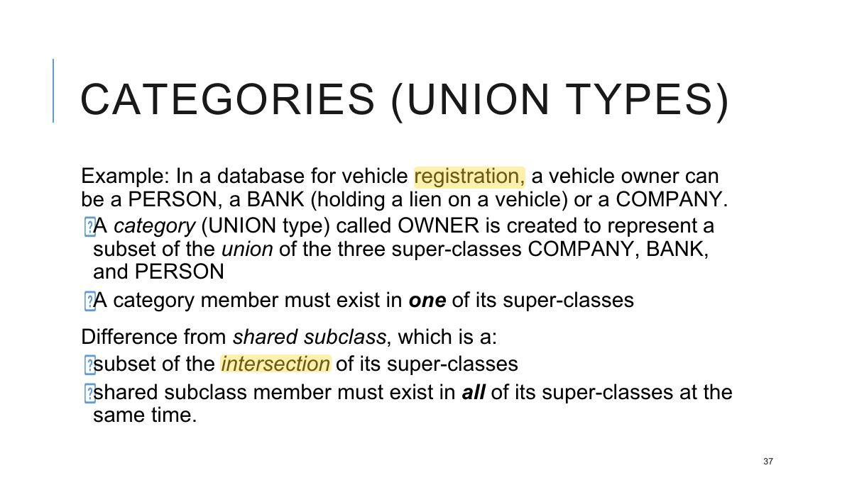 Slide 37: CATEGORIES (UNION TYPES)