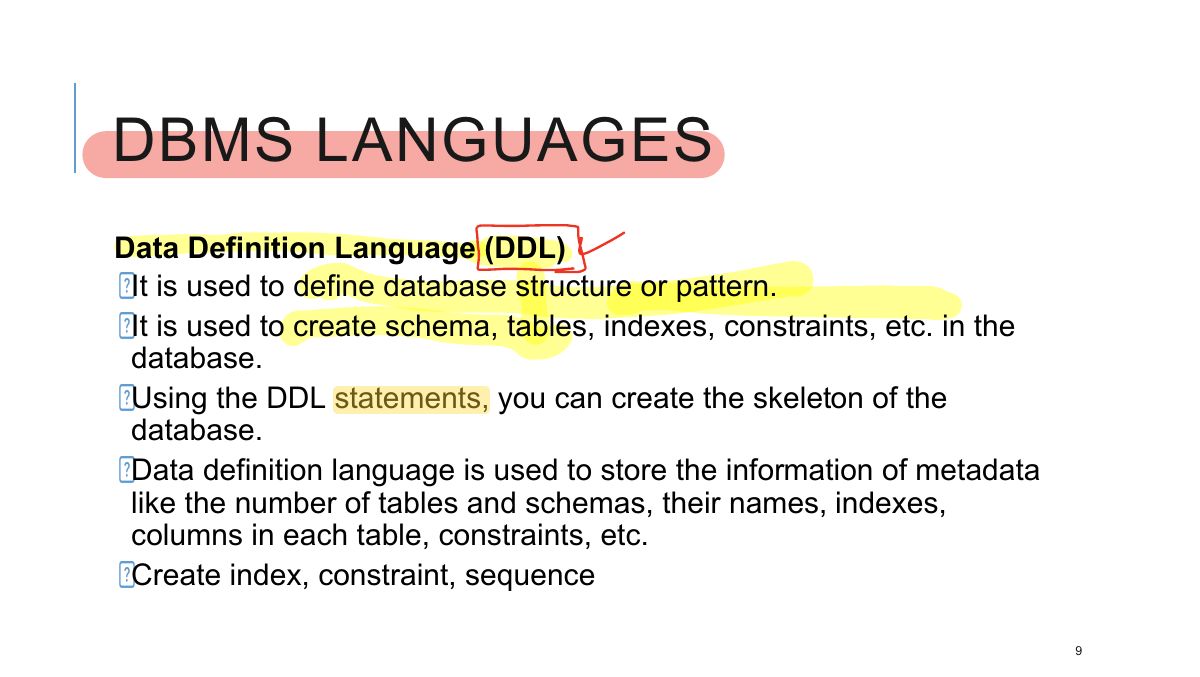 Slide 9: DBMS LANGUAGES