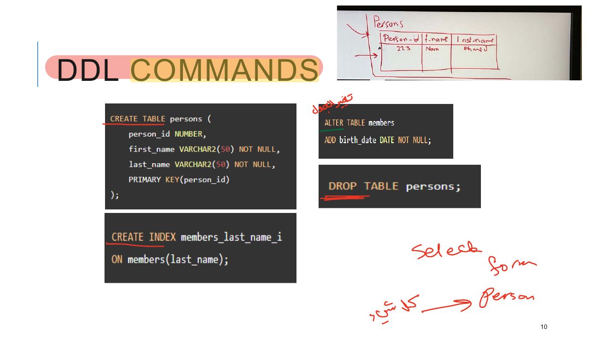 Slide 10: DDL COMMANDS