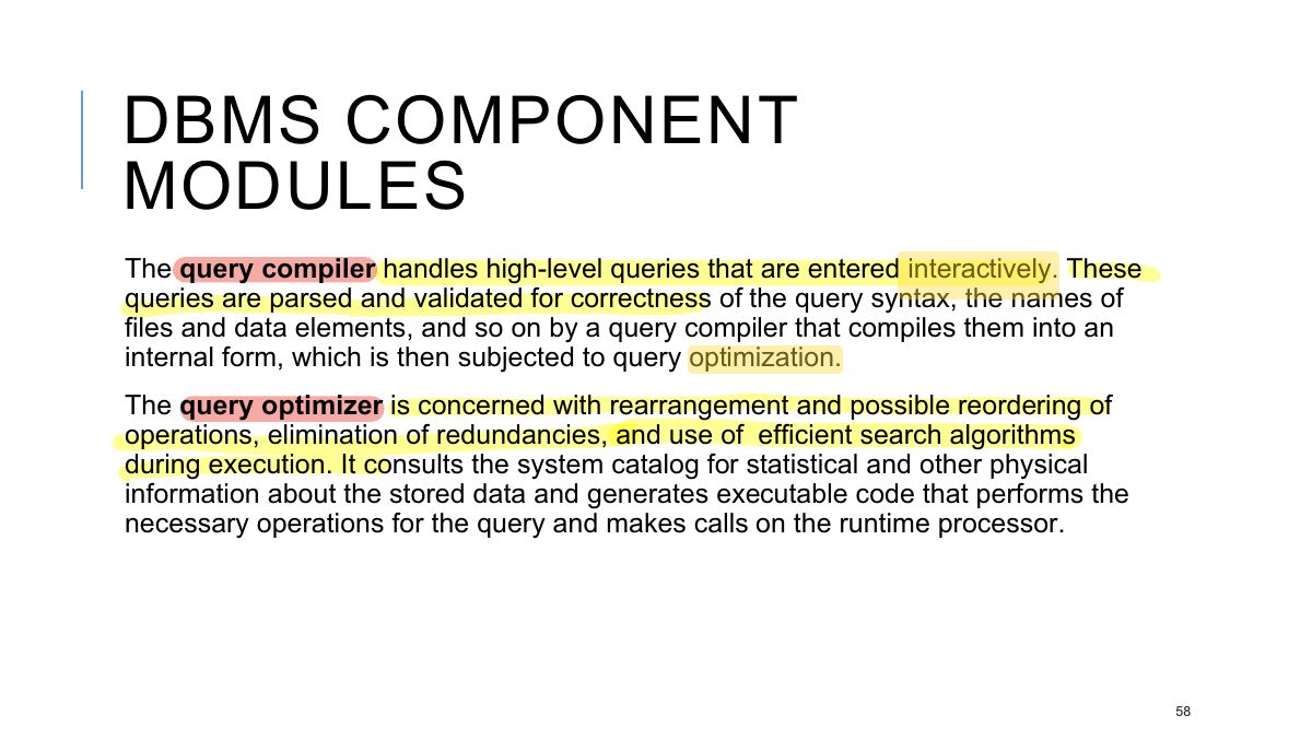 Slide 58: DBMS COMPONENT MODULES