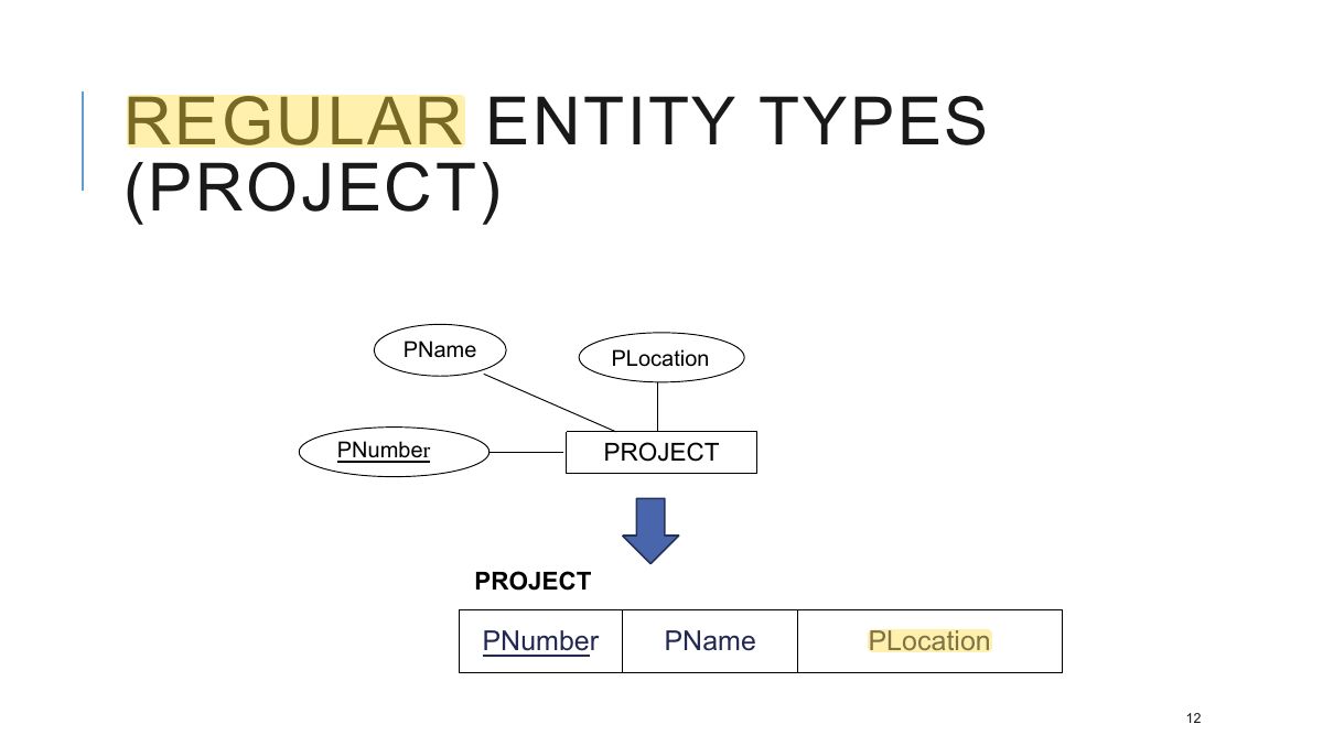 Slide 12: REGULAR ENTITY TYPES (PROJECT)
