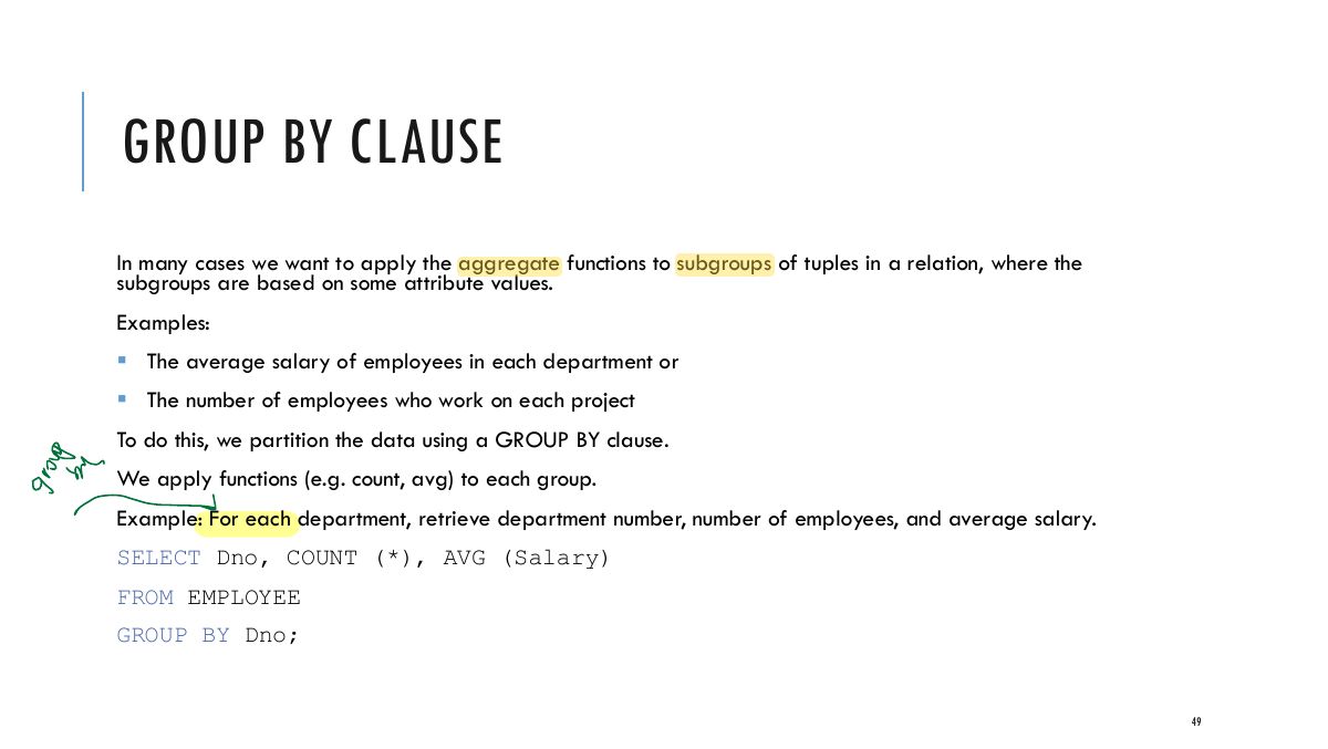 Slide 49: GROUP BY CLAUSE
