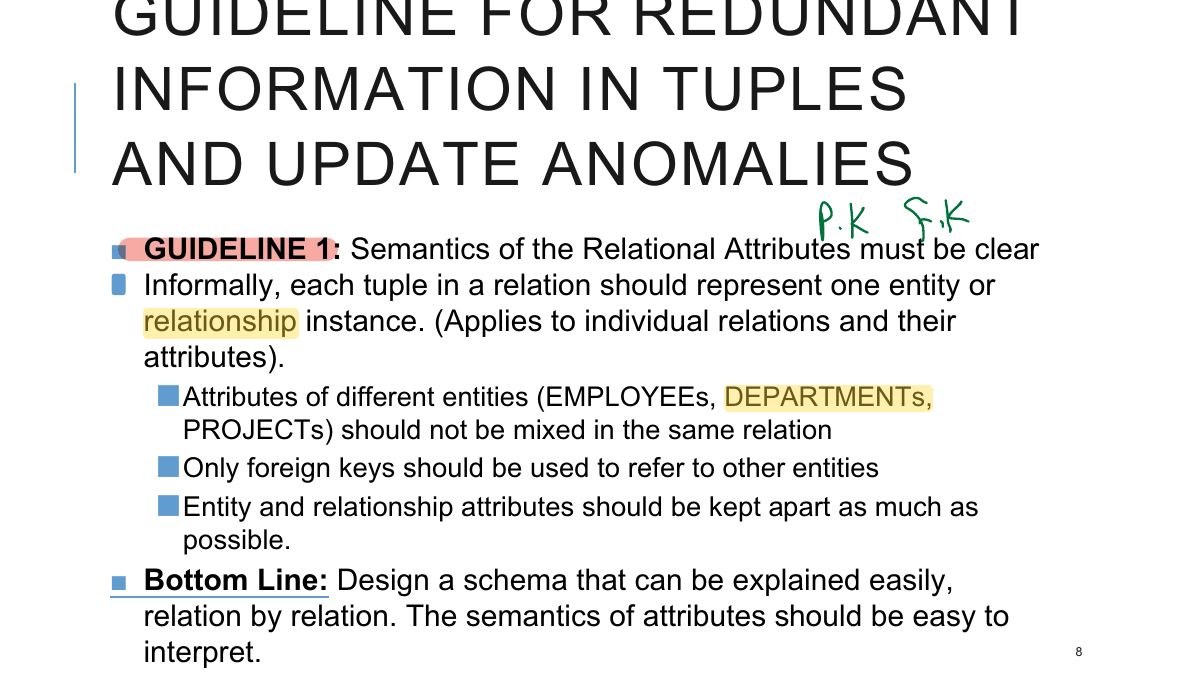Slide 9: GUIDELINE FOR REDUNDANT INFORMATION IN TUPLES AND UPDATE ANOMALIES