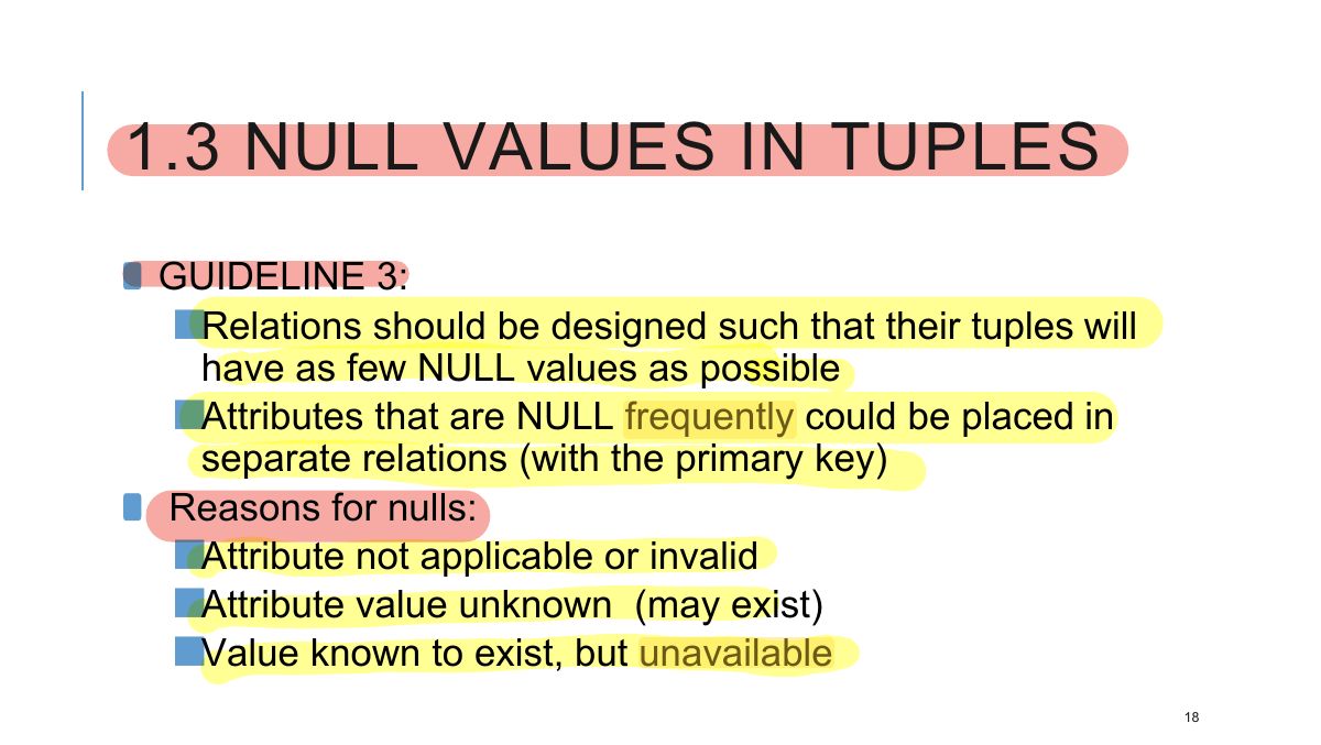 Slide 19: 1.3 NULL VALUES IN TUPLES