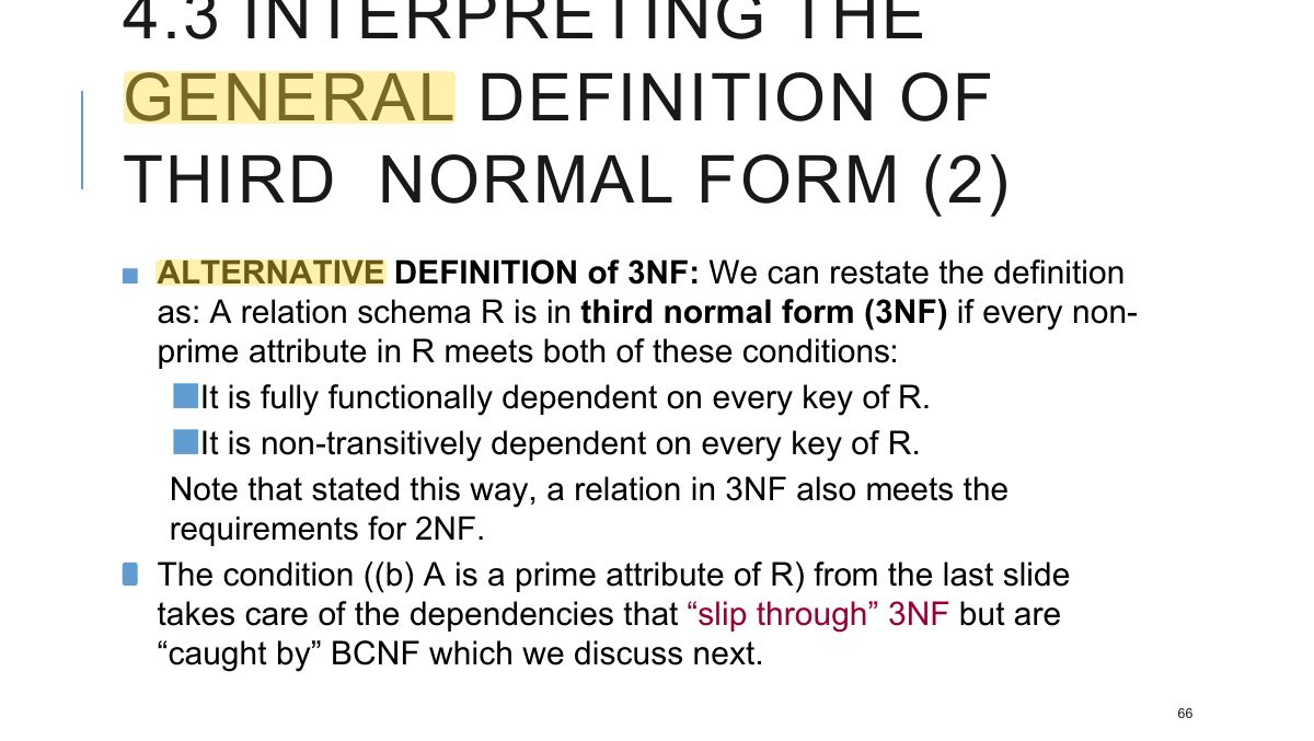 Slide 67: 4.3 INTERPRETING THE GENERAL DEFINITION OF THIRD NORMAL FORM (2)