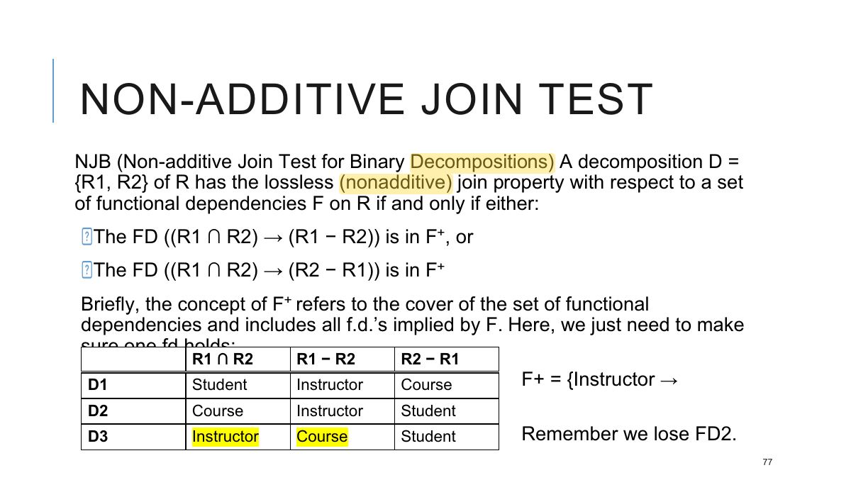 Slide 78: NON-ADDITIVE JOIN TEST