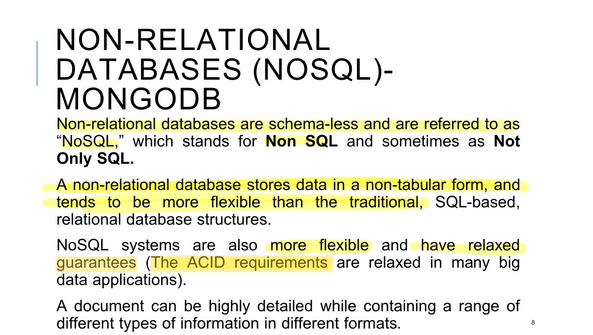 Slide 8: NON-RELATIONAL DATABASES (NOSQL)- MONGODB