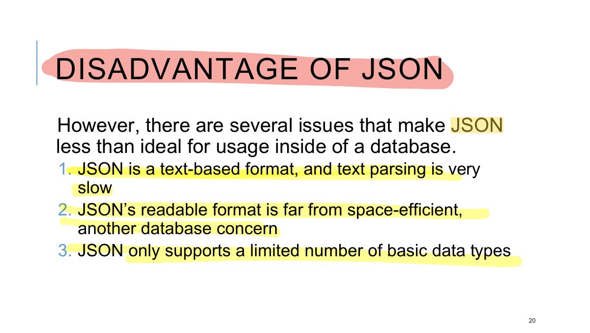 Slide 20: DISADVANTAGE OF JSON