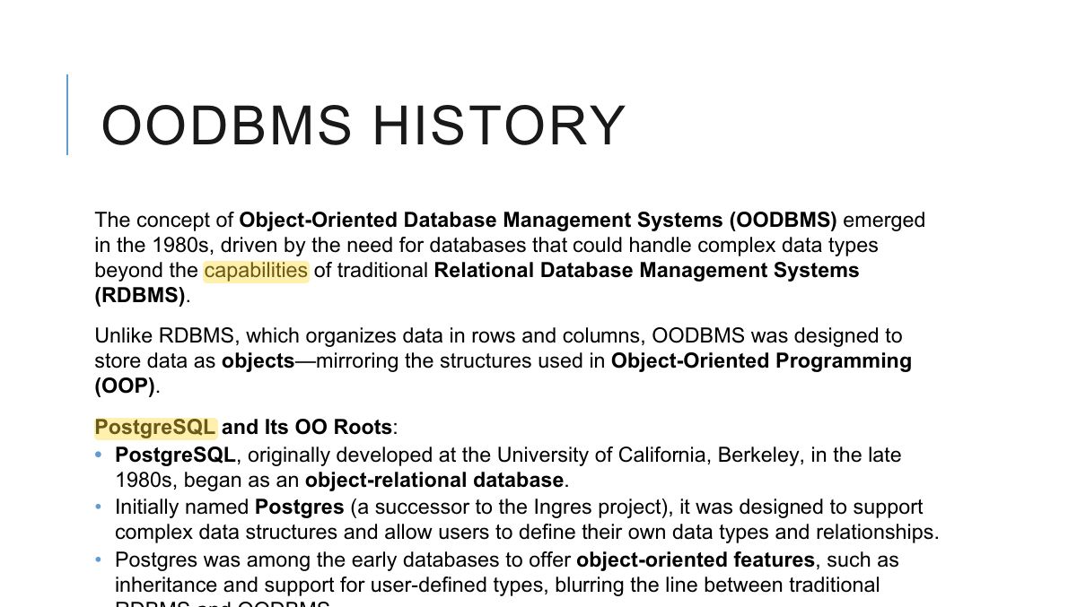 Slide 32: OODBMS HISTORY