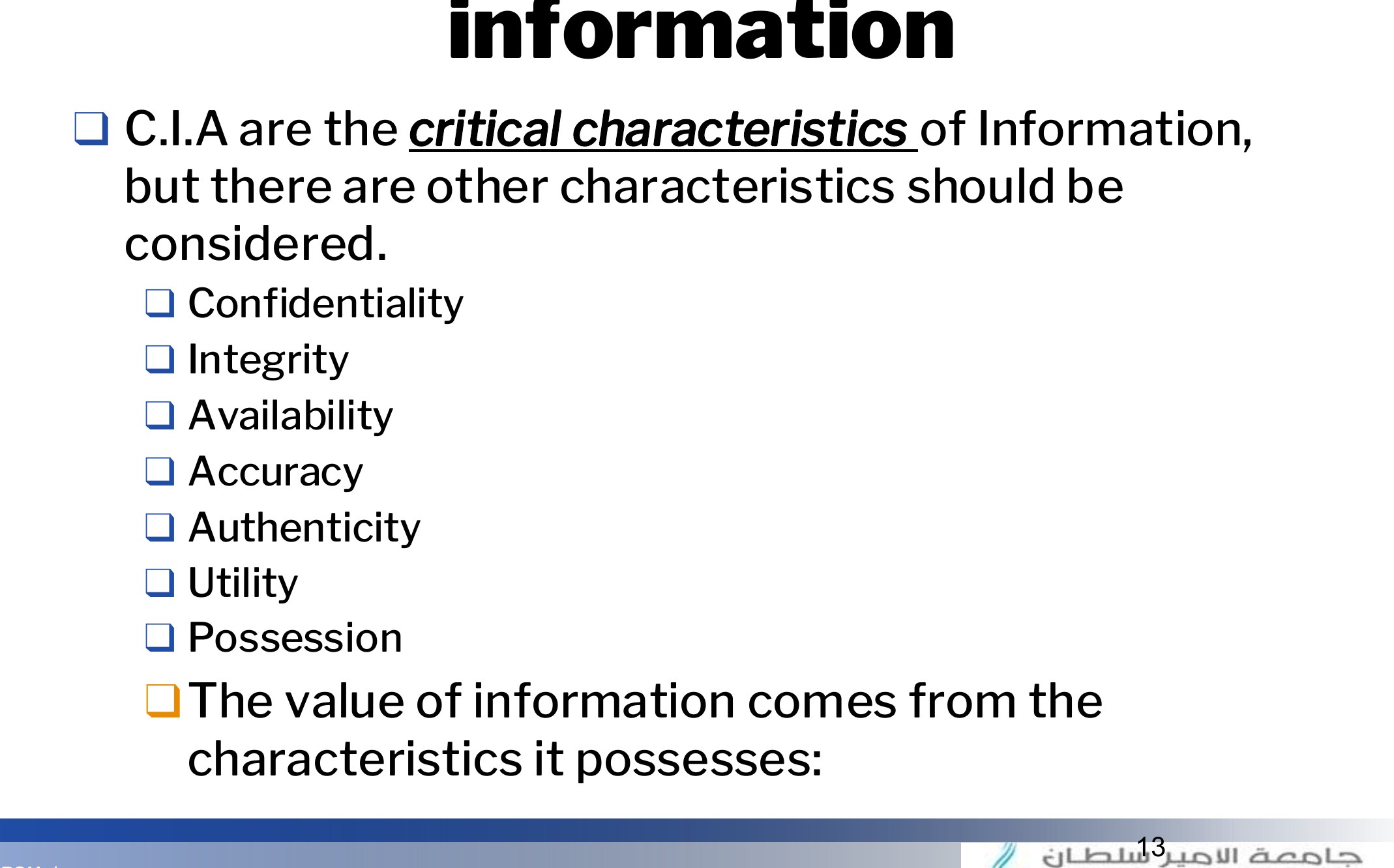 Critical characteristics of information