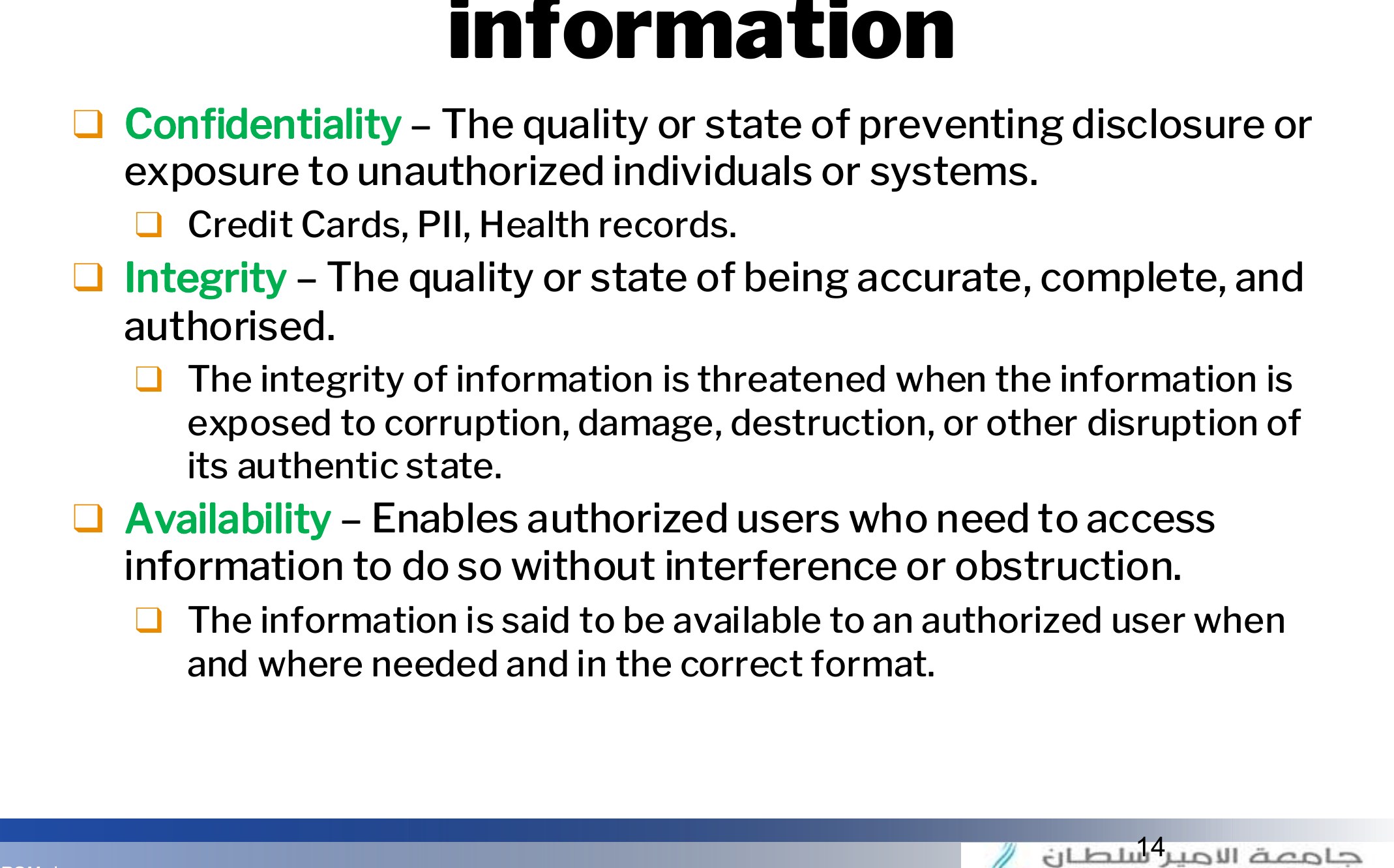 Critical characteristics of information