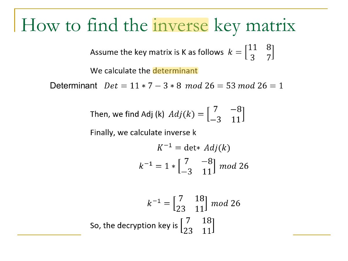 Slide 39: How to find the inverse key matrix