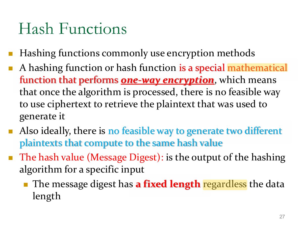 Slide 27: Hash Functions
