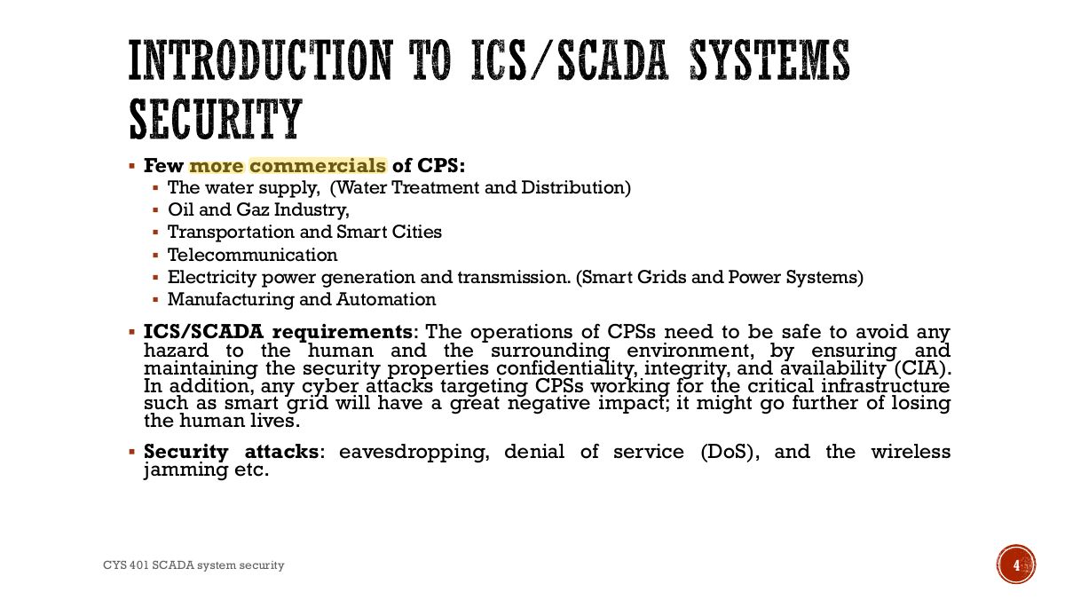 Slide 4: INTRODUCTION TO ICS/SCADA SYSTEMS SECURITY