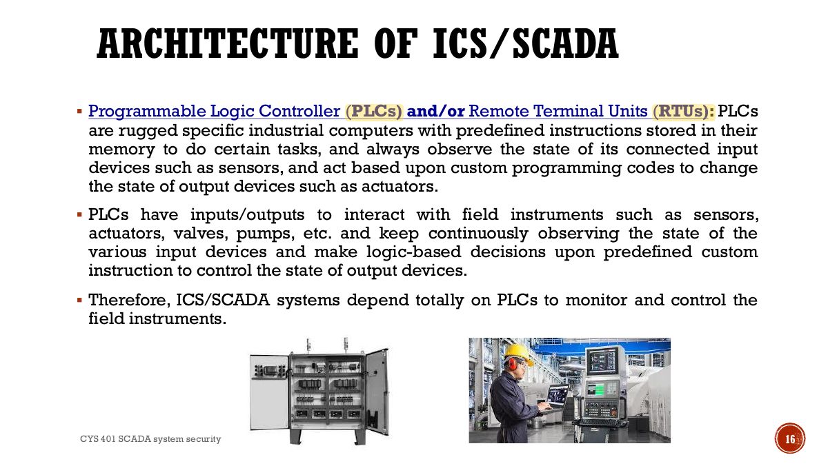 Slide 16: ARCHITECTURE OF ICS/SCADA