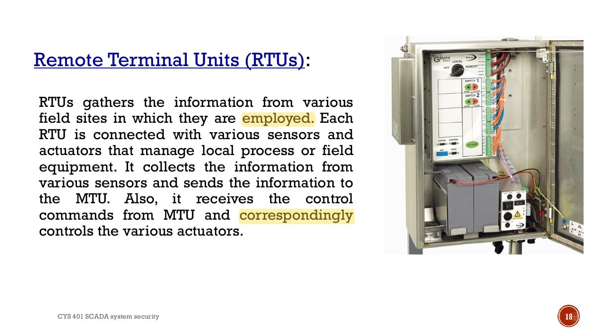 Slide 18: Remote Terminal Units (RTUs):