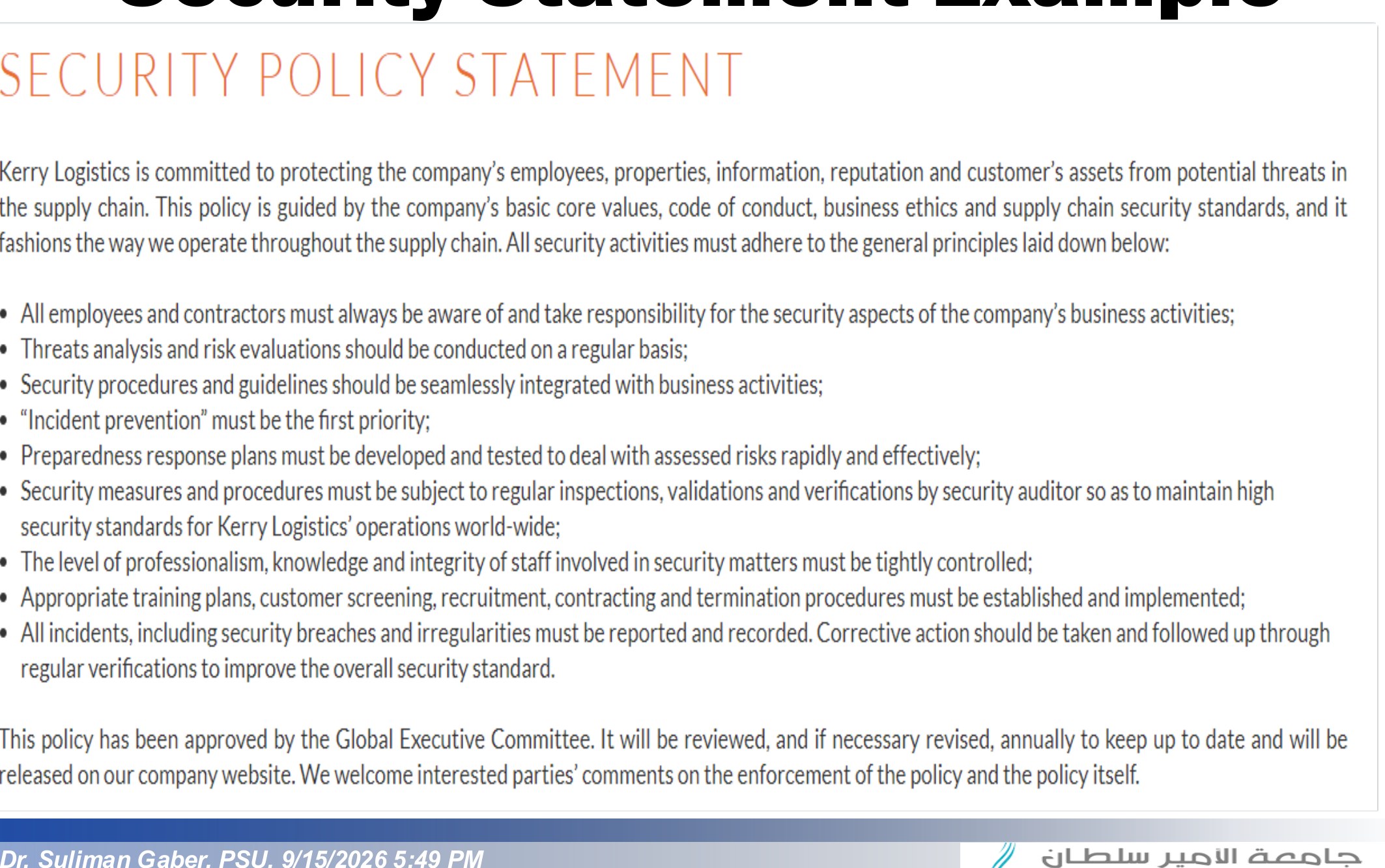 Security Statement Example