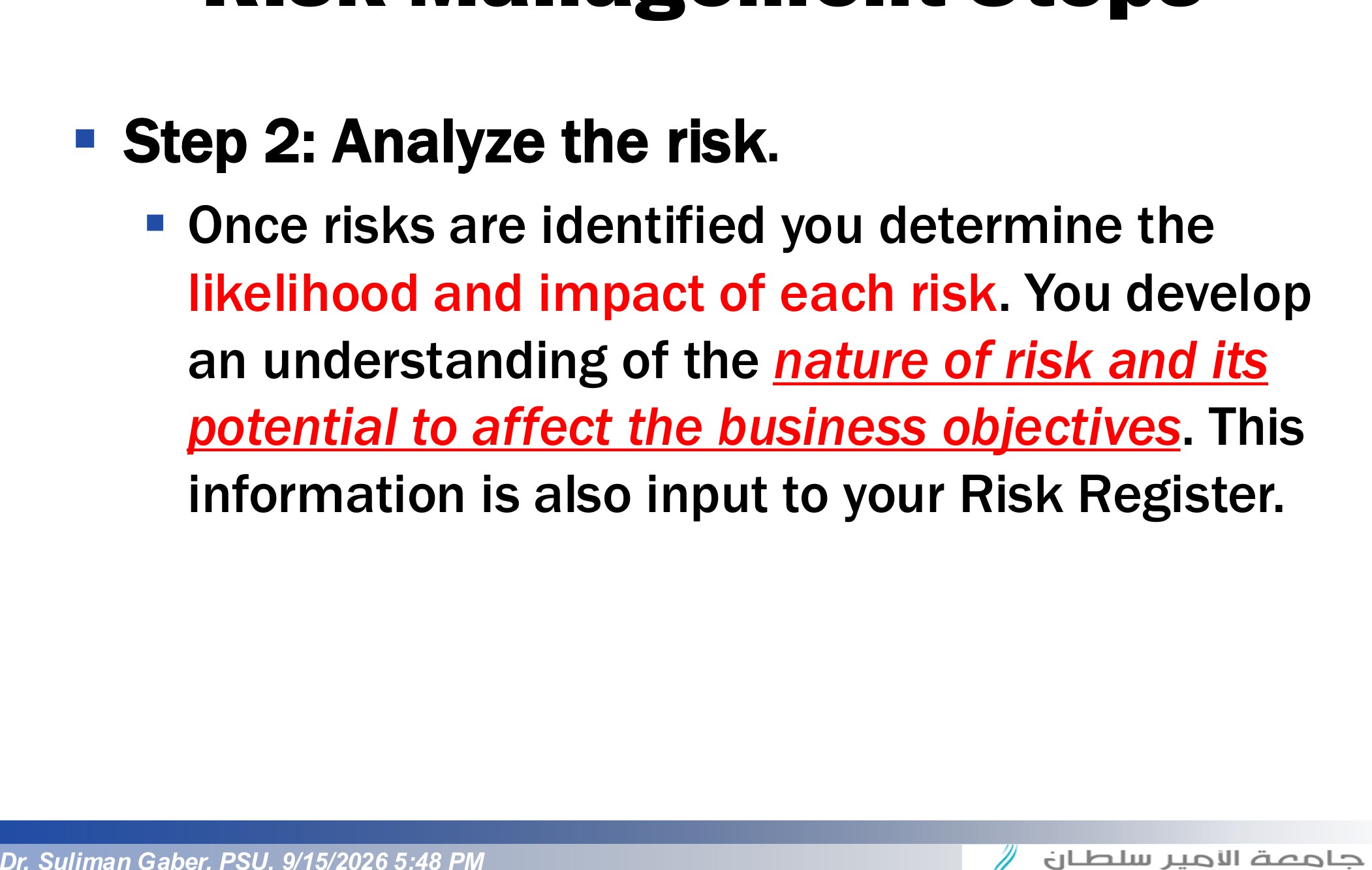 Risk Management Steps