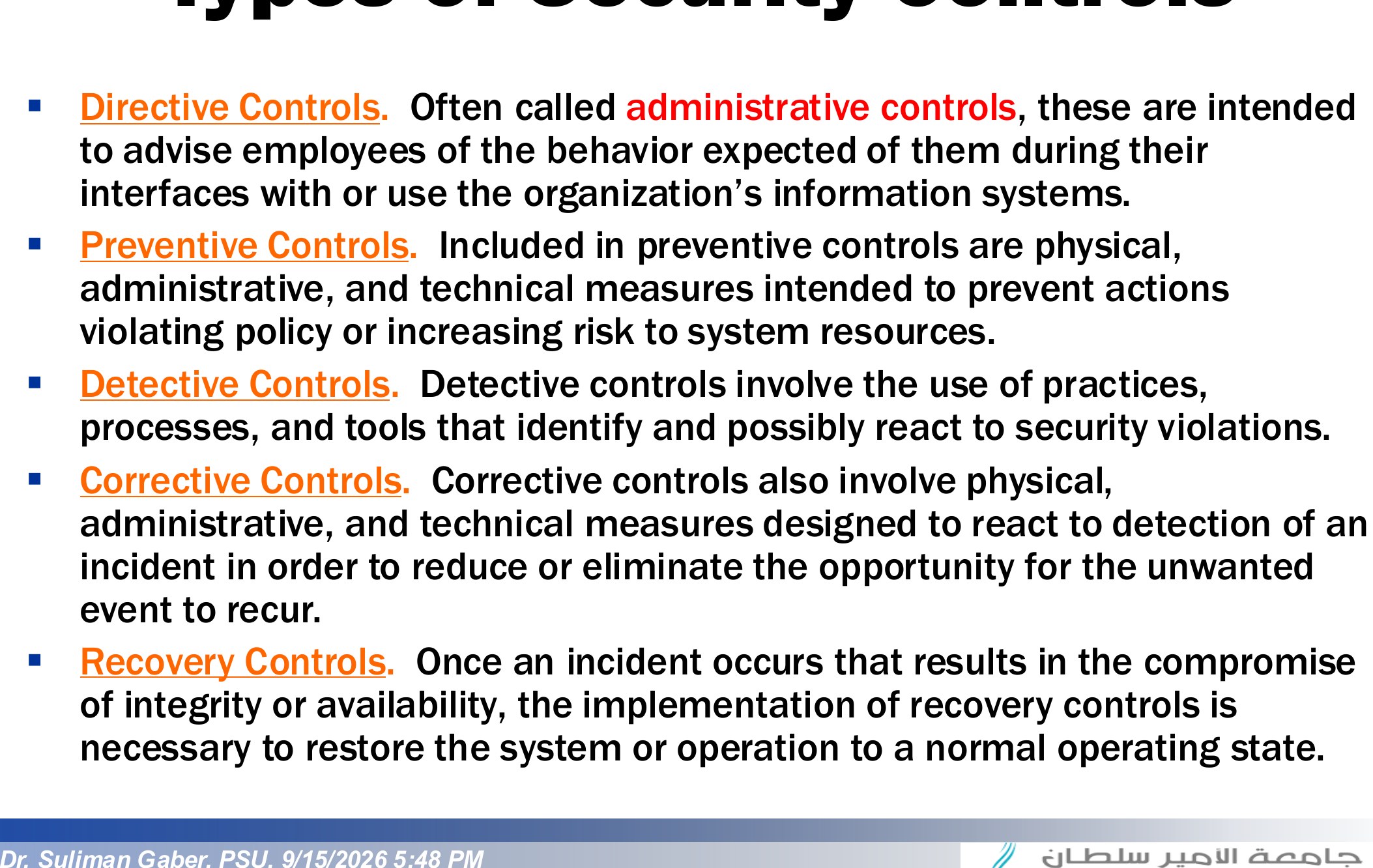 Types of Security Controls