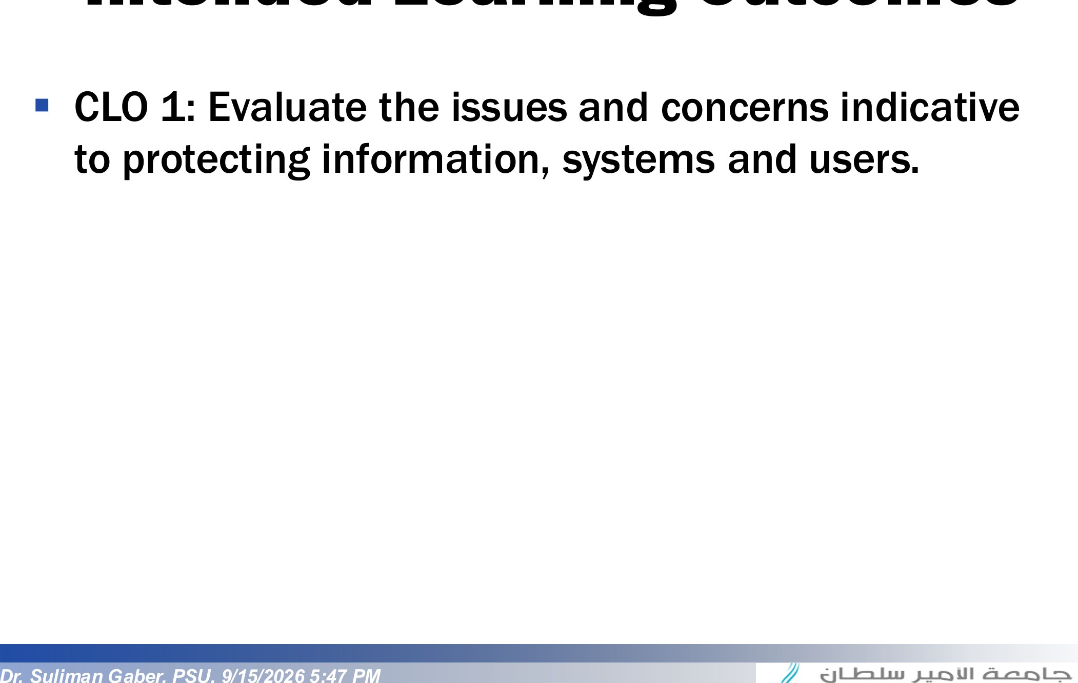 Intended Learning Outcomes