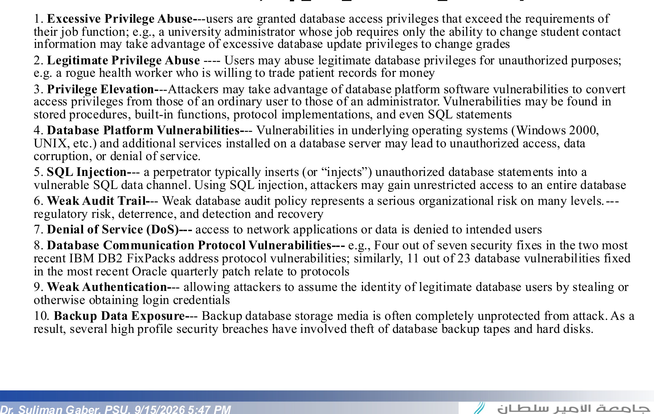 Top ten Database Security Threats