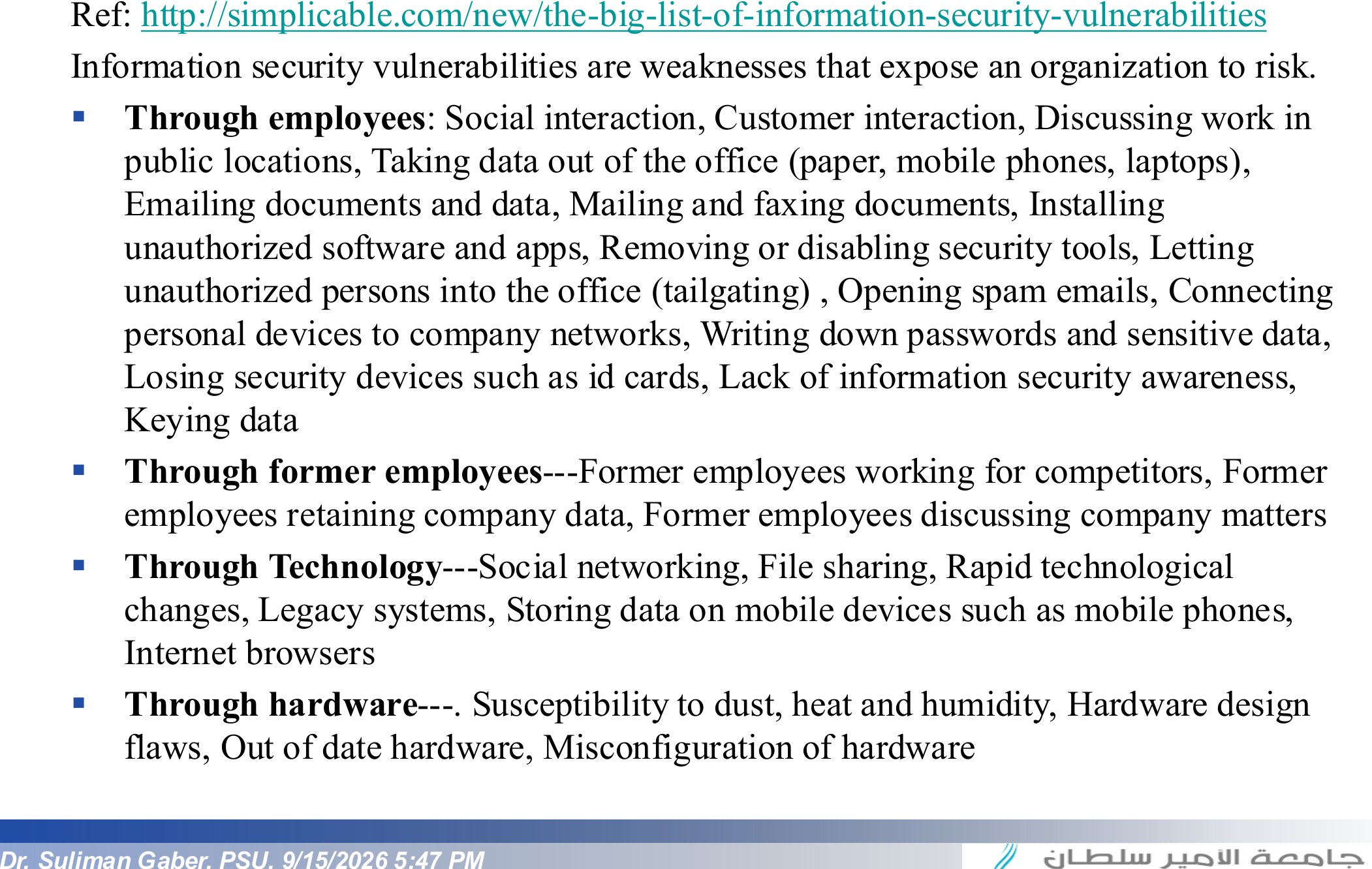 Examples of Information Security Vulnerabilities
